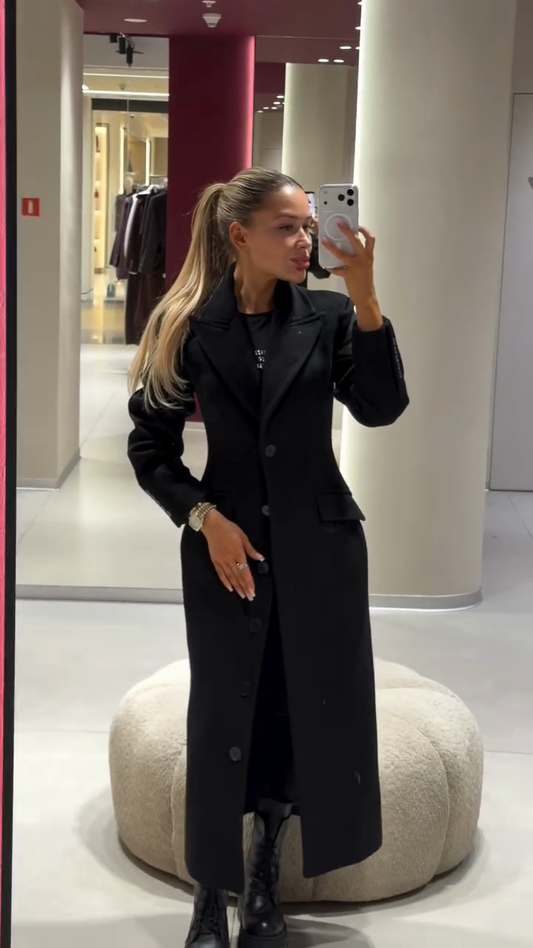 Black tailored wool maxi coat