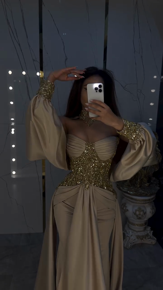 Champagne gold embellished dress