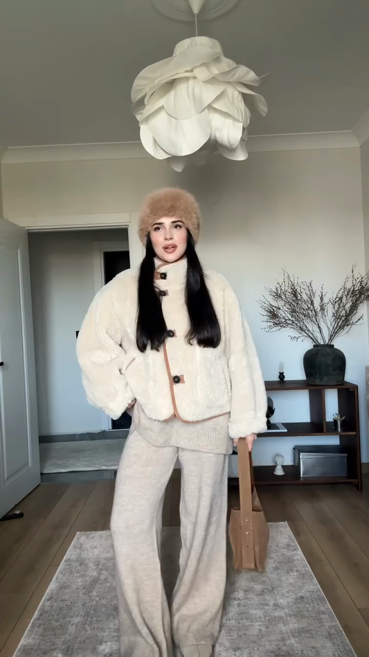 White furry cropped jacket