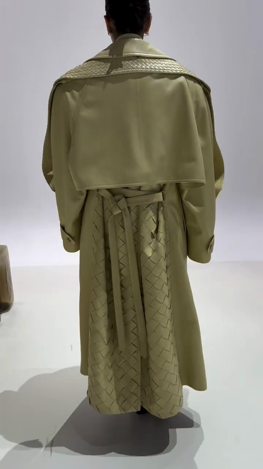 Olive green woven detail trench coat