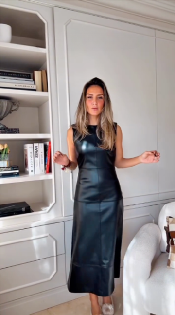 Black Sleeveless Leather Midi Dress