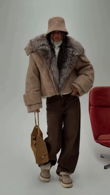 Beige Faux Fur Collar Oversized Jacket