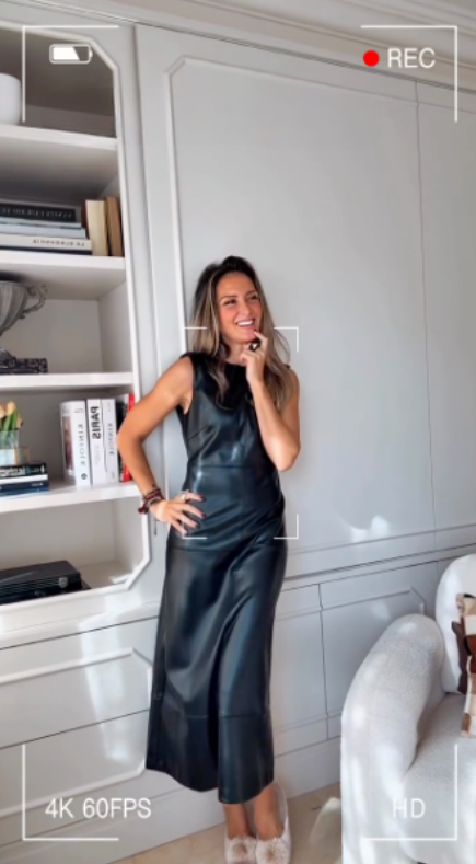 Black Sleeveless Leather Midi Dress