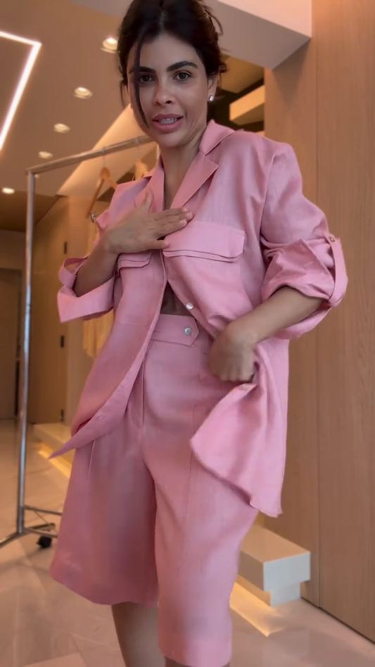 Pink linen suit
