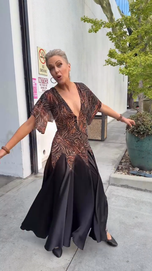Copper-colored deep V-neck Latin dance dress