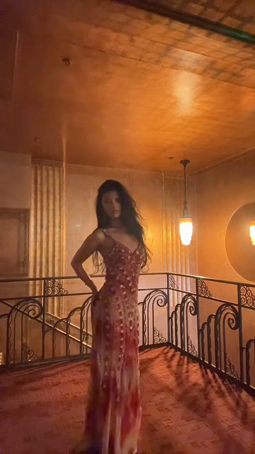 Red gradient embellished long dress