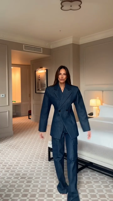 Navy blue slim-fit denim suit