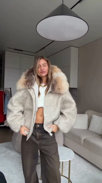 Faux fur trim oversized hooded jacket