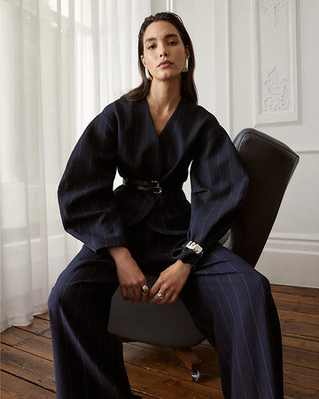 Navy Pinstripe Oversized Blazer Set