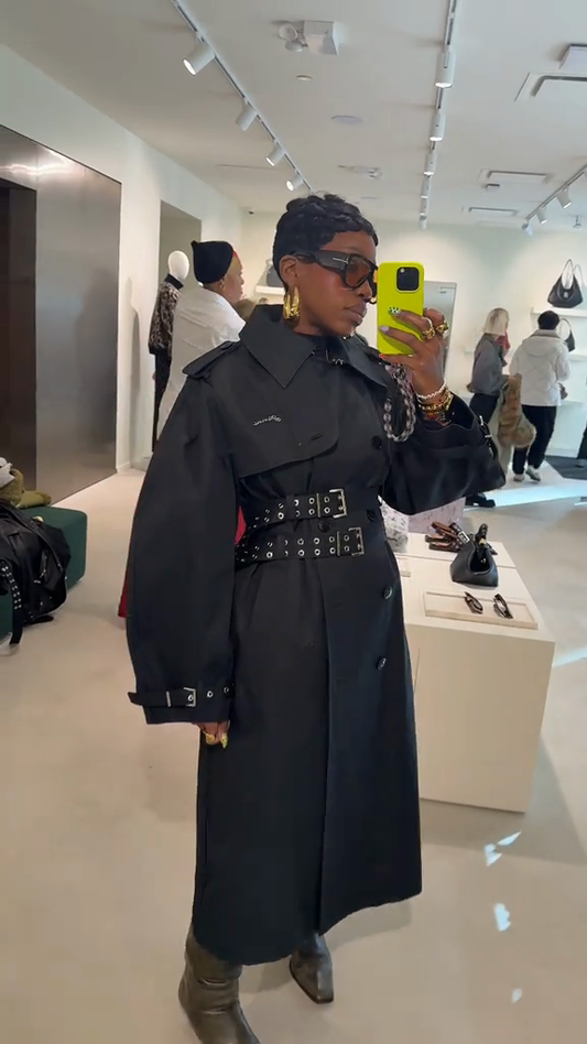 Black belted trench coat