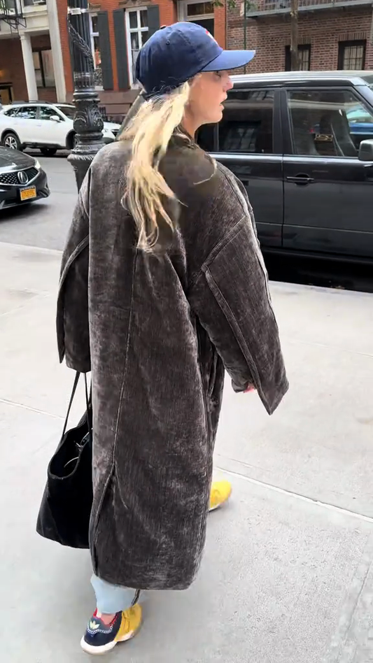 Oversized grey textured long coat