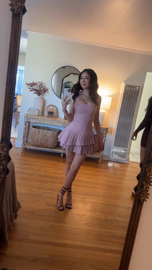 Light pink layered ruffle mini dress