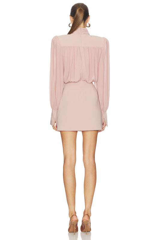 Mini high-neck puff sleeve dress