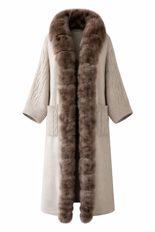Cable-knit poncho coat