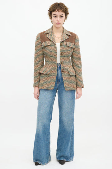Tweed blazer with suede patches