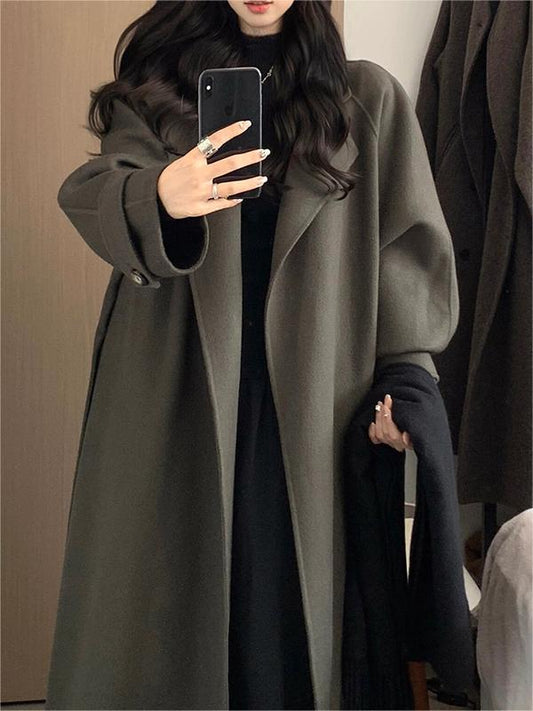 Olive green wool trench coat