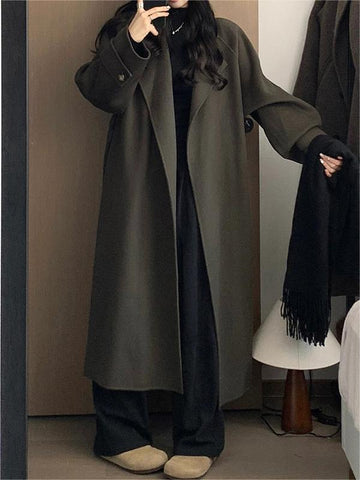 Olive green wool trench coat