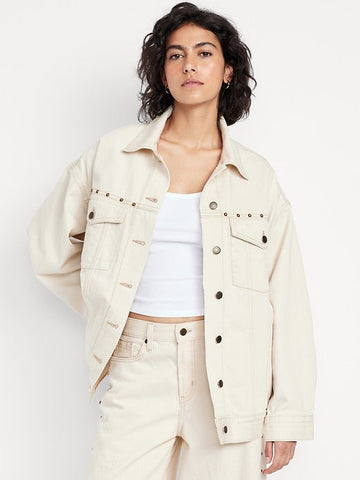Oversized Studded Jean Jacket Set