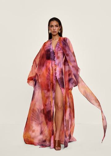 Multicolor transparent tie-dye long coat