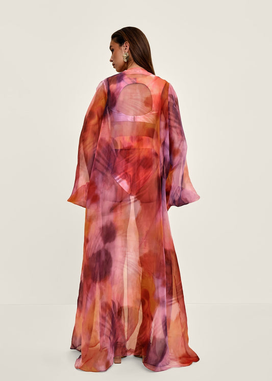 Multicolor transparent tie-dye long coat