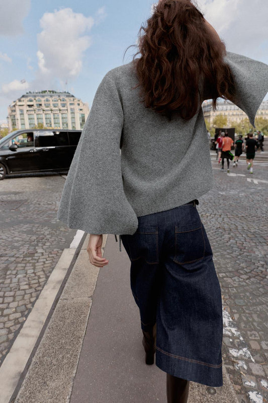 Slit-sleeve knitted kimono jacket
