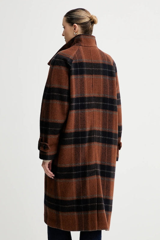 Brown plaid double-breasted wool blend coat