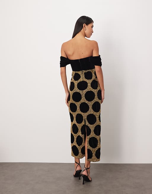 Fashion Velvet Polka-Dot Midi Dress