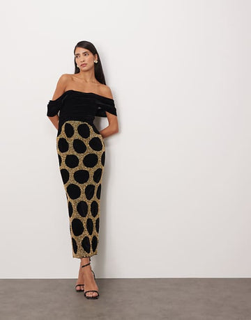 Fashion Velvet Polka-Dot Midi Dress