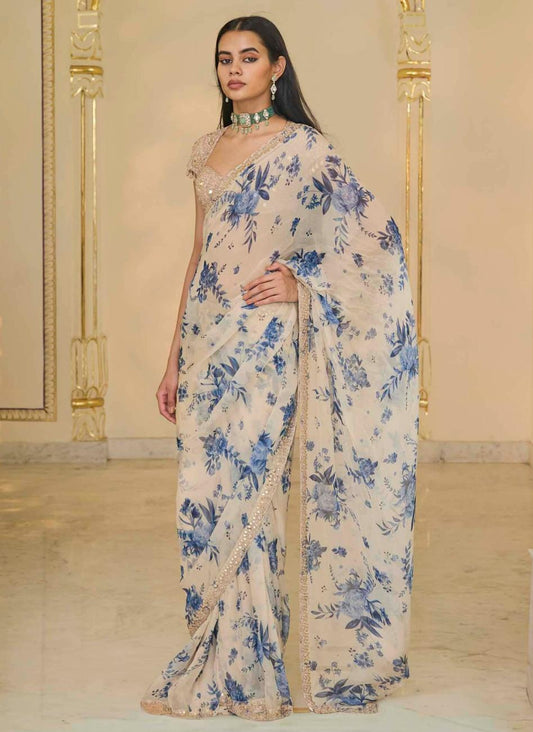 Embroidered Classic Organza Sari Set