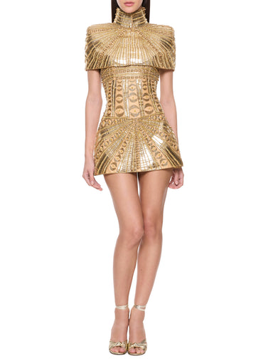 Gold-trimmed mini dress