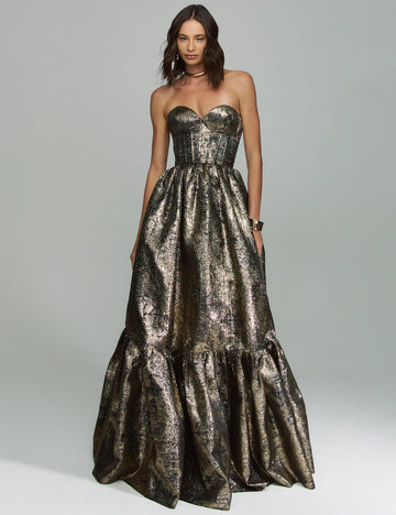 Gold metallic strapless prom dress