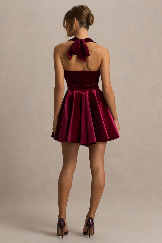 Burgundy Velvet Halter Mini Dress