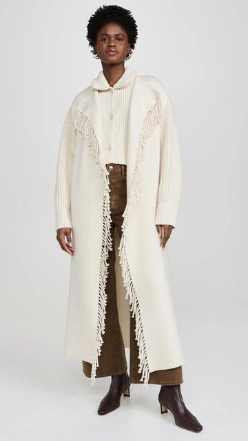 Beige tassel long coat