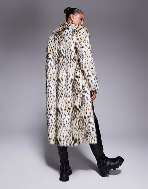 Leopard print faux fur long coat