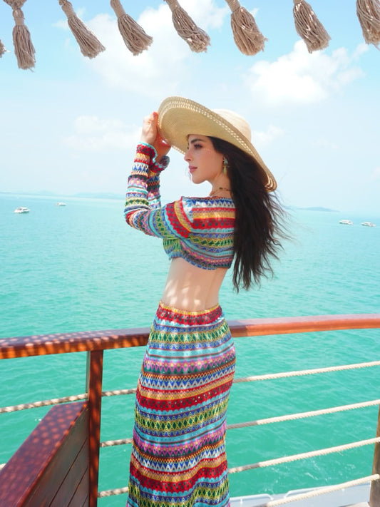 Multicolor striped knit two-piece set
