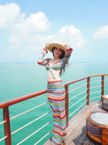 Multicolor striped knit two-piece set