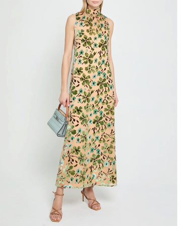 Beige printed turtleneck maxi dress