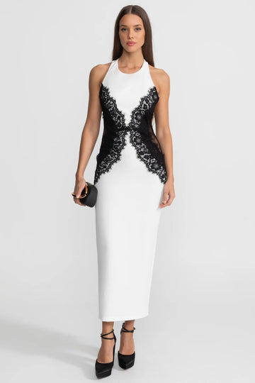 White backless lace-trimmed maxi dress