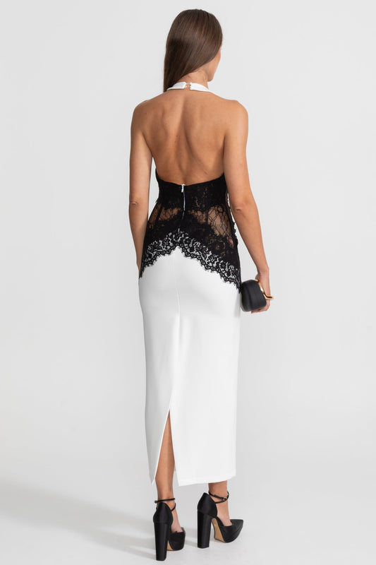White backless lace-trimmed maxi dress