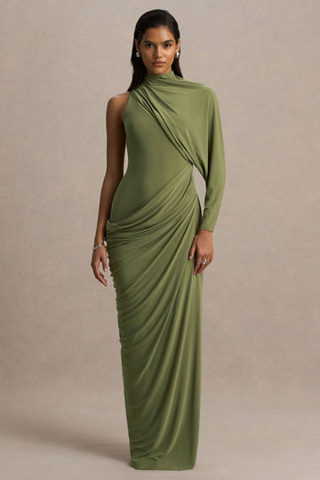 Asymmetrical pleated maxi skirt