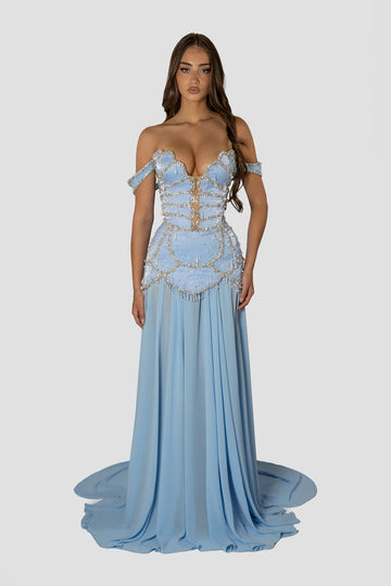 Light blue embellished two-piece dress