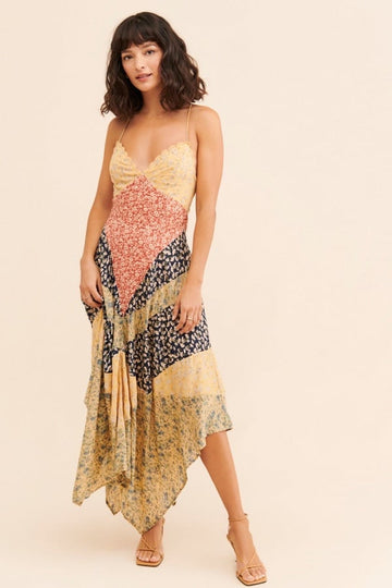 Patchwork Floral Slip Midi Dress