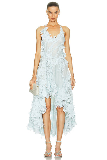 Light blue three-dimensional floral midi dress