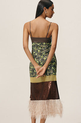 Feather-trimmed midi dress