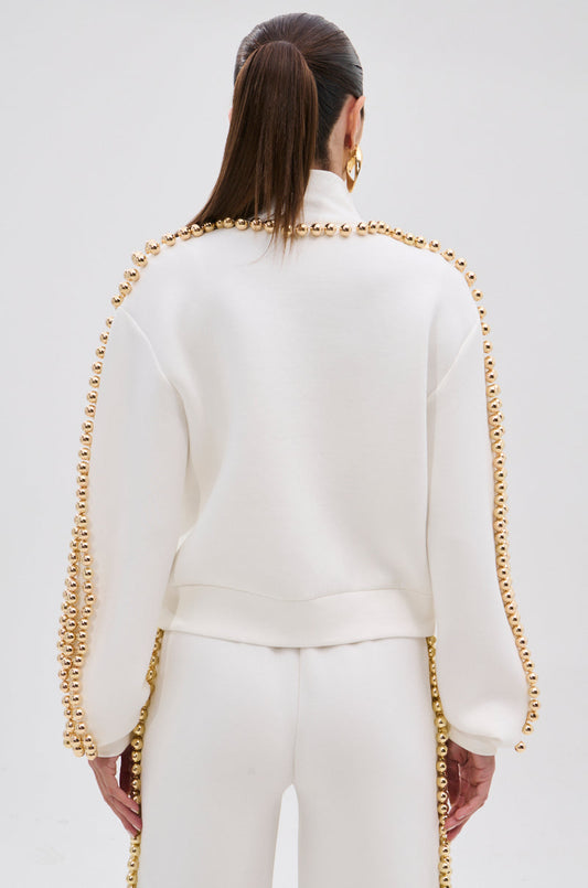 White & Gold Embellished Track Suit Set