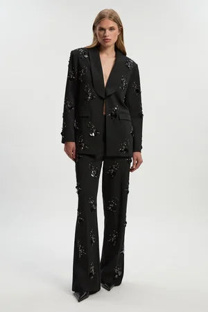 Black sequined slim-fit suit