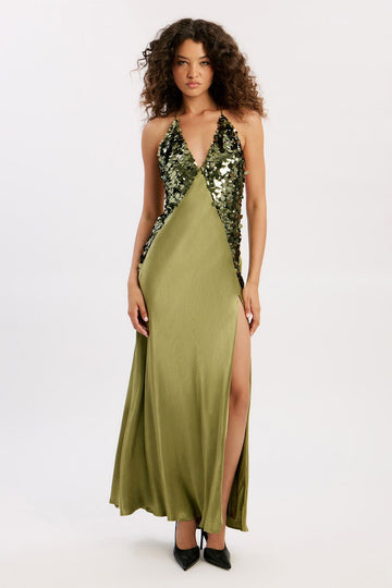 Sequined satin slip dress