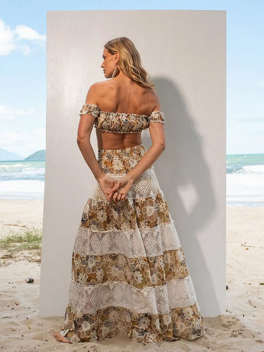 Bohemian style lace two-piece long dress set