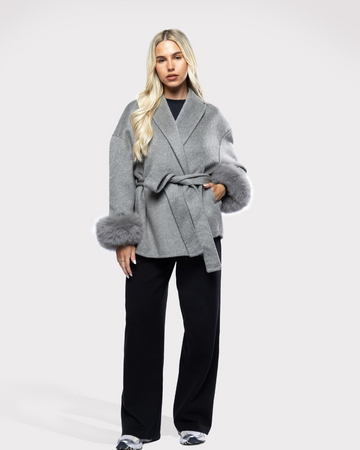 Gray Velvet Blazer with Bow