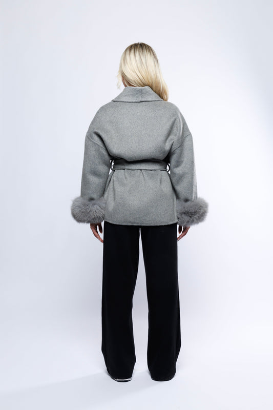 Gray Velvet Blazer with Bow